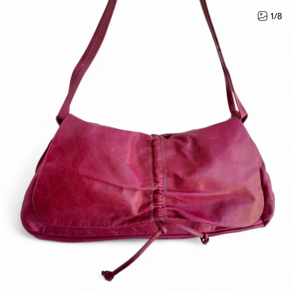 DEMONI Spain Pink Leather Baguette Shoulder Bag Fuschia Satchel Coquette